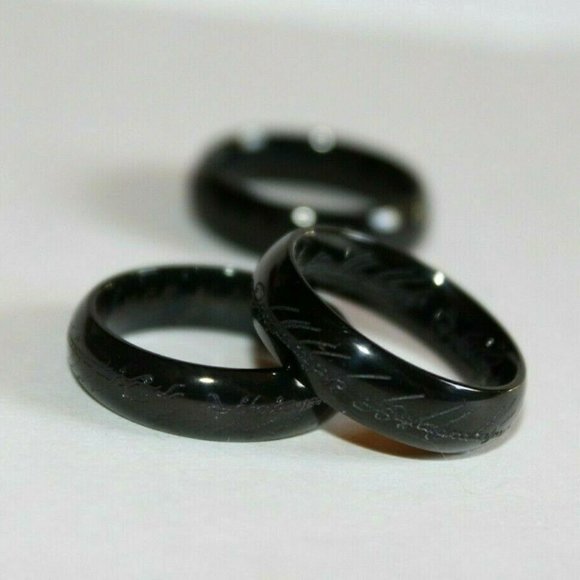 6mm Ring Lord of the Rings Black Plated Stainless Steel Engraved Unisex Gift - Picture 6 of 8